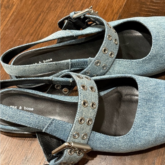 rag & bone Light Blue Denim Mary Jane Slingback Mules - Picture 4 of 5